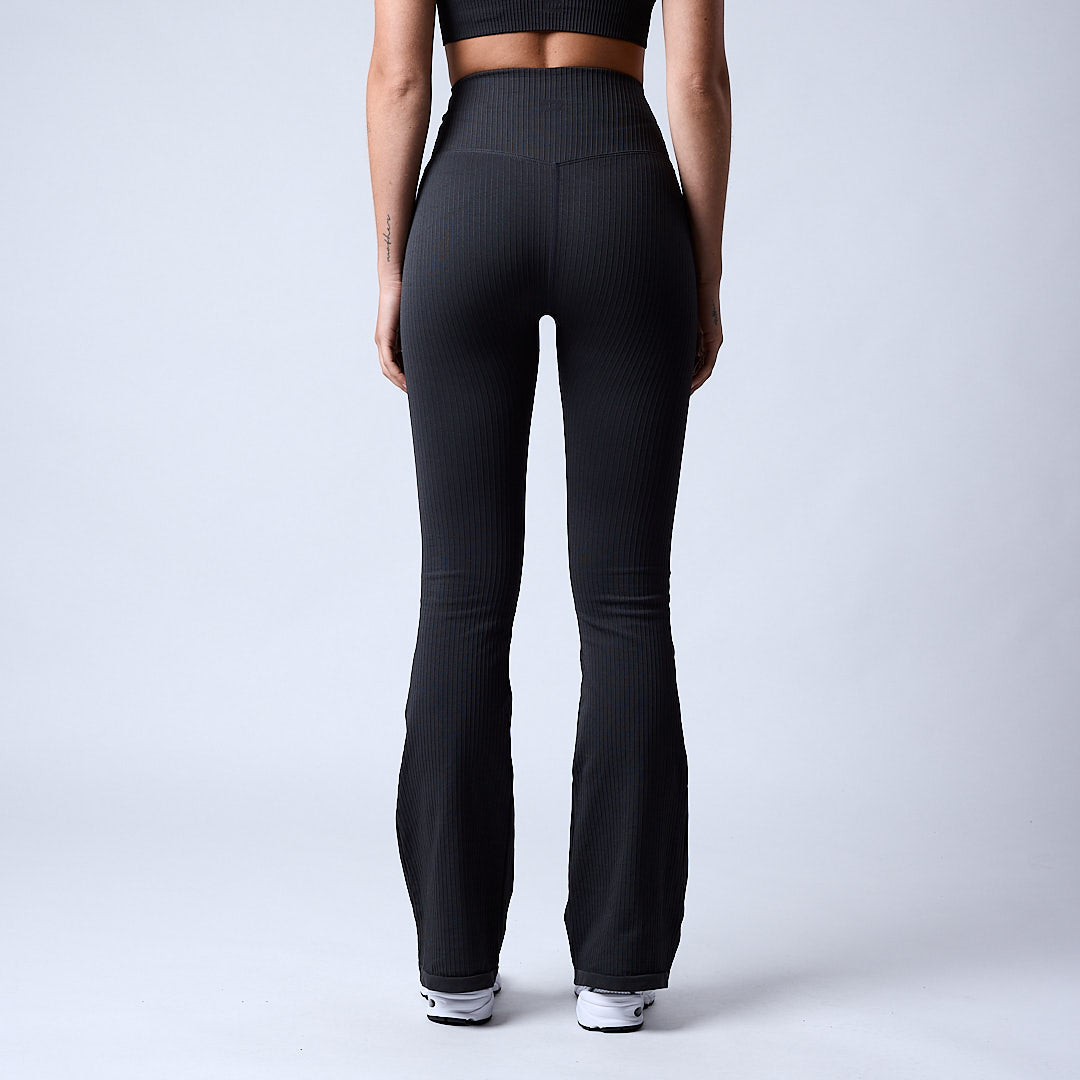 Magic ribbed seamless flare tights Dark grey