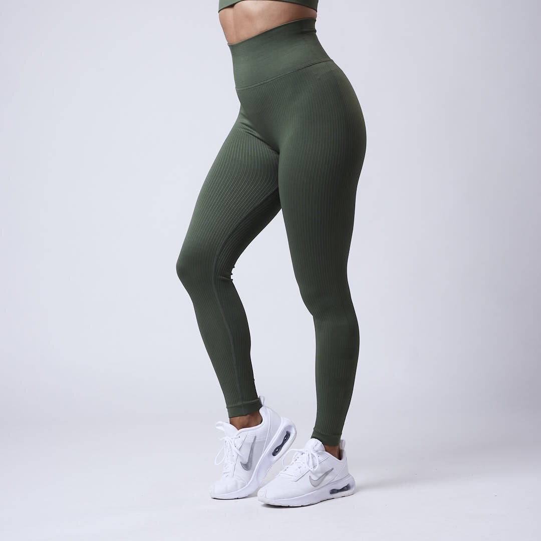 Luma ribbed seamless tights Moss green